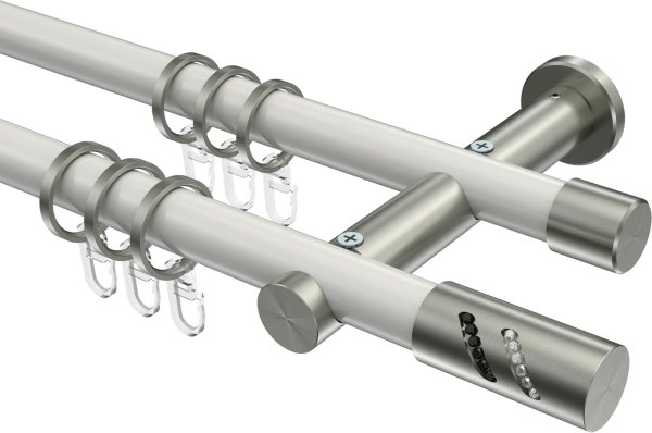 Gardinenstange Metall 20 mm Ø 2-läufig PLATON - Zoena Weiß / Edelstahl-Optik 100 cm