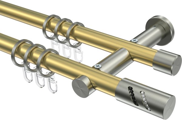 Gardinenstange Messing-Optik / Edelstahl-Optik 20 mm Ø 2-läufig PLATON - Zoena 100 cm