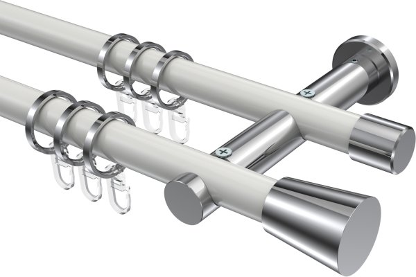 Gardinenstange Metall 20 mm Ø 2-läufig PLATON - Sitra Weiß / Chrom 100 cm