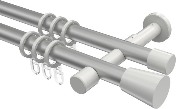 Gardinenstange Metall 20 mm Ø 2-läufig PRESTIGE - Sitra Silbergrau / Weiß 100 cm