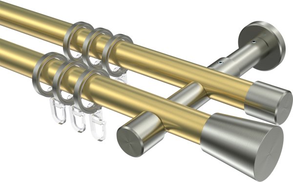 Gardinenstange Messing-Optik / Edelstahl-Optik 20 mm Ø 2-läufig PRESTIGE - Sitra 100 cm