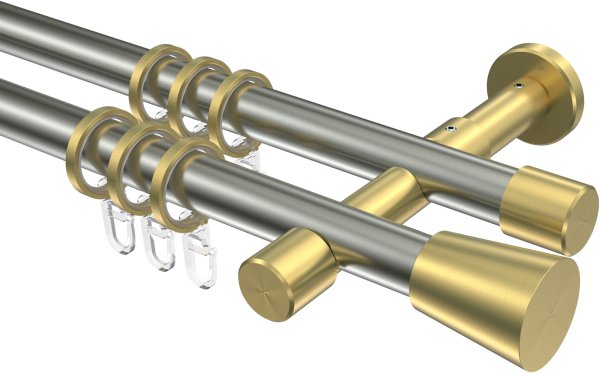 Gardinenstange Edelstahl-Optik / Messing-Optik 20 mm Ø 2-läufig PRESTIGE - Sitra 100 cm