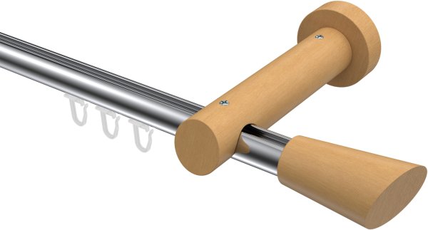 Innenlauf Gardinenstange Aluminium / Holz 20 mm Ø TALENT - Bero Chrom / Buche lackiert 180 cm