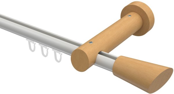 Innenlauf Gardinenstange Aluminium / Holz 20 mm Ø TALENT - Bero Weiß / Buche lackiert 440 cm (2 x 220 cm)
