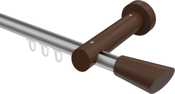Innenlauf Gardinenstange Aluminium / Holz 20 mm Ø TALENT - Bero Silbergrau / Nussbaum lackiert 540 cm (3 x 180 cm)