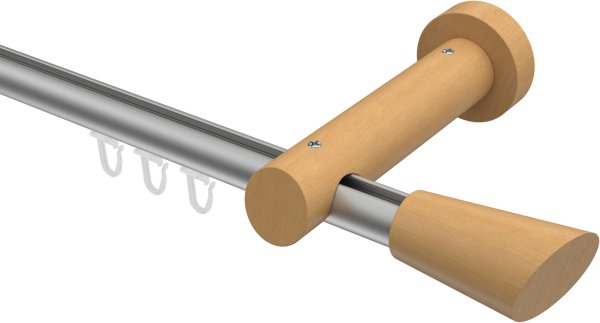 Innenlauf Gardinenstange Aluminium / Holz 20 mm Ø TALENT - Bero Silbergrau / Buche lackiert 220 cm