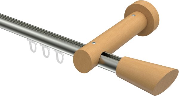 Innenlauf Gardinenstange Aluminium / Holz 20 mm Ø TALENT - Bero Edelstahl-Optik / Buche lackiert 140 cm