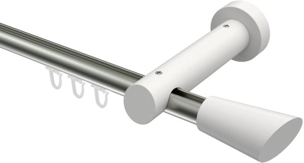Innenlauf Gardinenstange Aluminium / Holz 20 mm Ø TALENT - Bero Edelstahl-Optik / Weiß lackiert 280 cm (2 x 140 cm)