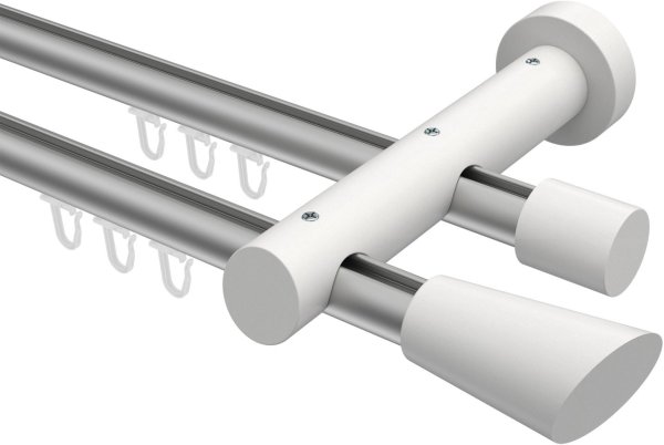 Innenlauf Gardinenstange Aluminium / Holz 20 mm Ø 2-läufig TALENT - Bero Silbergrau / Weiß lackiert 120 cm