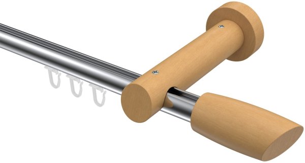 Innenlauf Gardinenstange Aluminium / Holz 20 mm Ø TALENT - Etta Chrom / Buche lackiert 280 cm (2 x 140 cm)