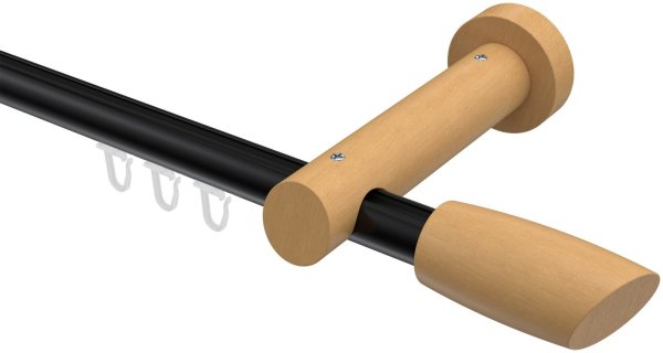 Innenlauf Gardinenstange Aluminium / Holz 20 mm Ø TALENT - Etta Schwarz / Buche lackiert 280 cm (2 x 140 cm)