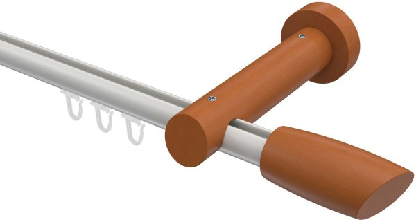 Innenlauf Gardinenstange Aluminium / Holz 20 mm Ø TALENT - Etta Weiß / Kirschbaum lackiert 280 cm (2 x 140 cm)