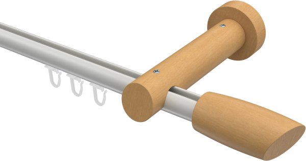 Innenlauf Gardinenstange Aluminium / Holz 20 mm Ø TALENT - Etta Weiß / Buche lackiert 540 cm (3 x 180 cm)
