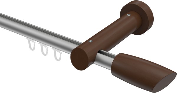 Innenlauf Gardinenstange Aluminium / Holz 20 mm Ø TALENT - Etta Silbergrau / Nussbaum lackiert 360 cm (2 x 180 cm)