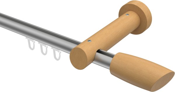 Innenlauf Gardinenstange Aluminium / Holz 20 mm Ø TALENT - Etta Silbergrau / Buche lackiert 280 cm (2 x 140 cm)