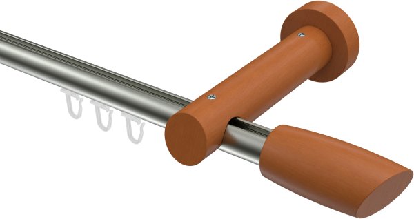 Innenlauf Gardinenstange Aluminium / Holz 20 mm Ø TALENT - Etta Edelstahl-Optik / Kirschbaum lackiert 100 cm