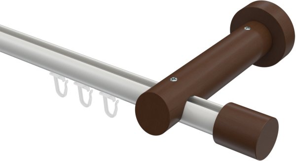 Innenlauf Gardinenstange Aluminium / Holz 20 mm Ø TALENT - Feta Weiß / Nussbaum lackiert 220 cm