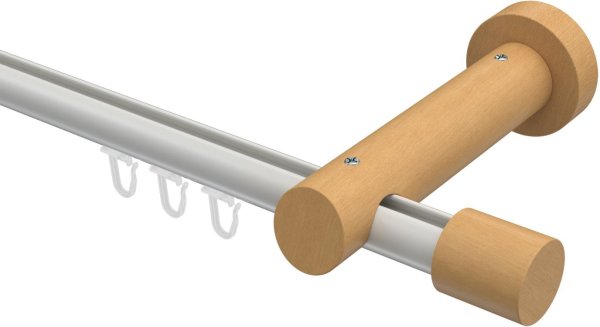 Innenlauf Gardinenstange Aluminium / Holz 20 mm Ø TALENT - Feta Weiß / Buche lackiert 400 cm (2 x 200 cm)