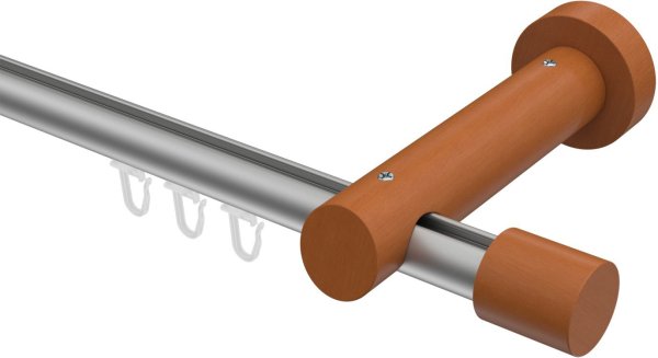 Innenlauf Gardinenstange Aluminium / Holz 20 mm Ø TALENT - Feta Silbergrau / Kirschbaum lackiert 160 cm