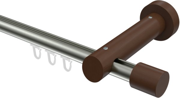 Innenlauf Gardinenstange Aluminium / Holz 20 mm Ø TALENT - Feta Edelstahl-Optik / Nussbaum lackiert 140 cm