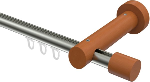 Innenlauf Gardinenstange Aluminium / Holz 20 mm Ø TALENT - Feta Edelstahl-Optik / Kirschbaum lackiert 400 cm (2 x 200 cm)