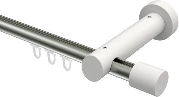 Innenlauf Gardinenstange Aluminium / Holz 20 mm Ø TALENT - Feta Edelstahl-Optik / Weiß lackiert 540 cm (3 x 180 cm)