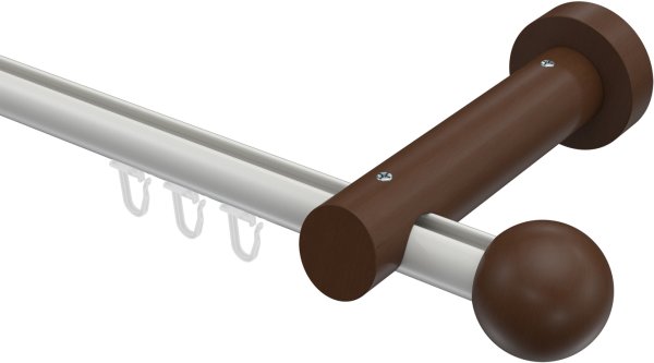 Innenlauf Gardinenstange Aluminium / Holz 20 mm Ø TALENT - Luina Weiß / Nussbaum lackiert 240 cm