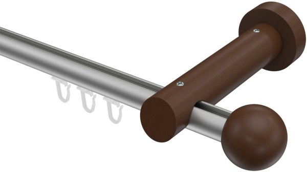 Innenlauf Gardinenstange Aluminium / Holz 20 mm Ø TALENT - Luina Silbergrau / Nussbaum lackiert 360 cm (2 x 180 cm)