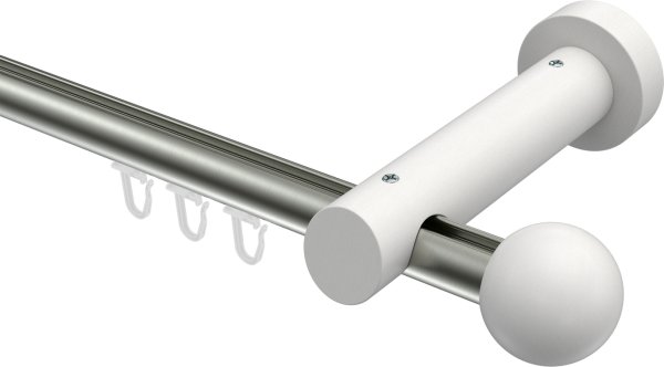 Innenlauf Gardinenstange Aluminium / Holz 20 mm Ø TALENT - Luina Edelstahl-Optik / Weiß lackiert 360 cm (2 x 180 cm)