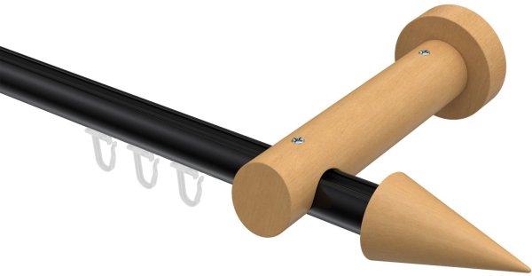Innenlauf Gardinenstange Aluminium / Holz 20 mm Ø TALENT - Siveo Schwarz / Buche lackiert 100 cm