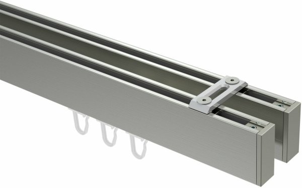 Innenlauf Gardinenstange Deckenmontage Edelstahl-Optik eckig 14x35 mm 2-läufig SMARTLINE (Universal) - Paxo 540 cm (3 x 180 cm)