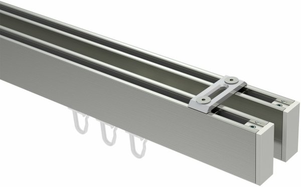 Innenlauf Gardinenstange Deckenmontage Aluminium / Metall eckig 14x35 mm 2-läufig SMARTLINE (Universal) - Paxo Edelstahl-Optik / Weiß 100 cm