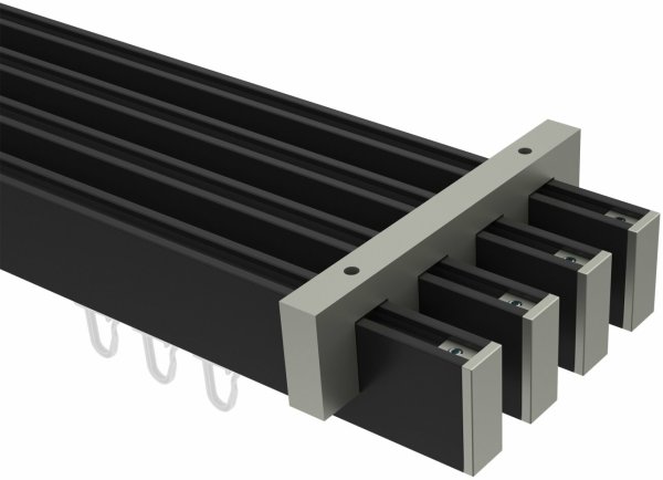 Innenlauf Gardinenstange Deckenmontage Aluminium / Metall eckig 14x35 mm 4-läufig SMARTLINE - Paxo Schwarz / Edelstahl-Optik 600 cm (3 x 200 cm)