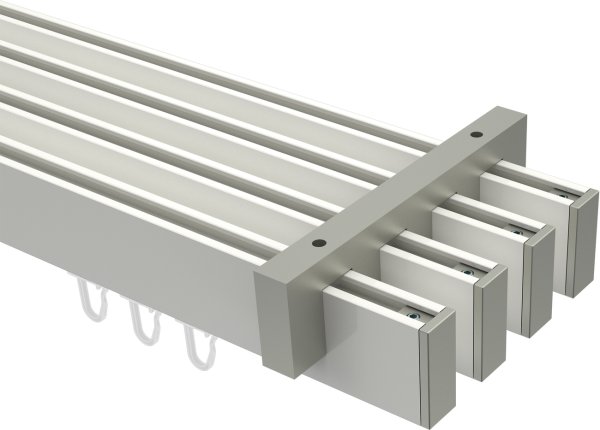 Innenlauf Gardinenstange Deckenmontage Aluminium / Metall eckig 14x35 mm 4-läufig SMARTLINE - Paxo Weiß / Edelstahl-Optik 100 cm