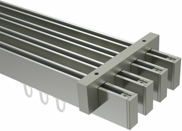 Innenlauf Gardinenstange Deckenmontage Edelstahl-Optik eckig 14x35 mm 4-läufig SMARTLINE - Paxo 400 cm (2 x 200 cm)