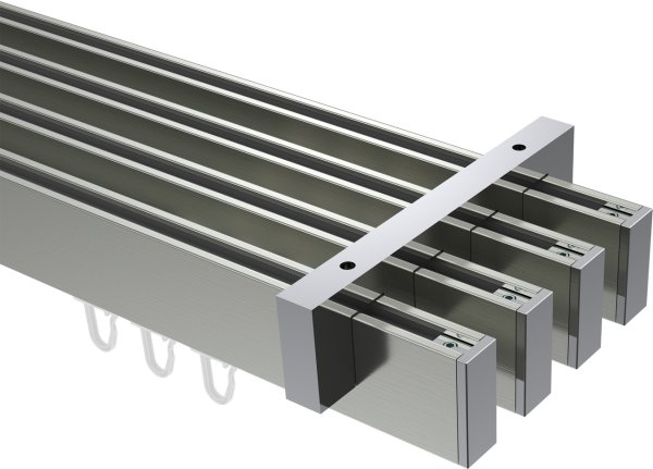 Innenlauf Gardinenstange Deckenmontage Aluminium / Metall eckig 14x35 mm 4-läufig SMARTLINE - Paxo Edelstahl-Optik / Chrom 100 cm