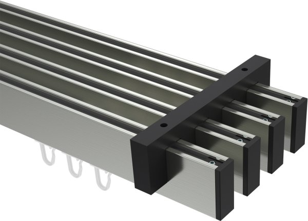 Innenlauf Gardinenstange Deckenmontage Aluminium / Metall eckig 14x35 mm 4-läufig SMARTLINE - Paxo Edelstahl-Optik / Schwarz 100 cm