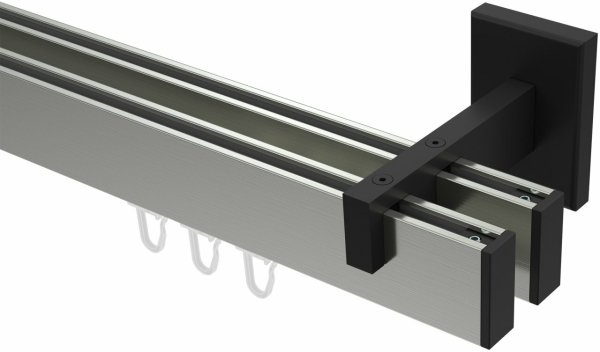 Innenlauf Gardinenstange Aluminium / Metall eckig 14x35 mm 2-läufig SMARTLINE - Paxo Edelstahl-Optik / Schwarz 240 cm