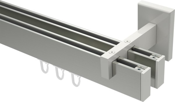 Innenlauf Gardinenstange Aluminium / Metall eckig 14x35 mm 2-läufig SMARTLINE - Paxo Edelstahl-Optik / Weiß 100 cm