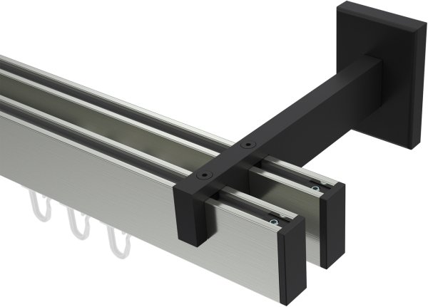 Innenlauf Gardinenstange Aluminium / Metall eckig 14x35 mm 2-läufig SMARTLINE - Paxo Edelstahl-Optik / Schwarz (WA lang) 100 cm