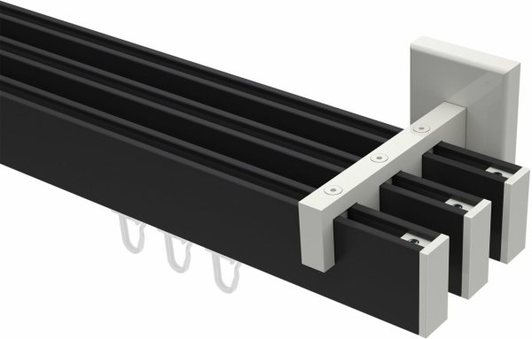 Innenlauf Gardinenstange Aluminium / Metall eckig 14x35 mm 3-läufig SMARTLINE - Paxo Schwarz / Weiß 400 cm (2 x 200 cm)