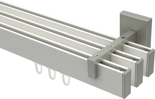 Innenlauf Gardinenstange Aluminium / Metall eckig 14x35 mm 3-läufig SMARTLINE - Paxo Weiß / Edelstahl-Optik 100 cm