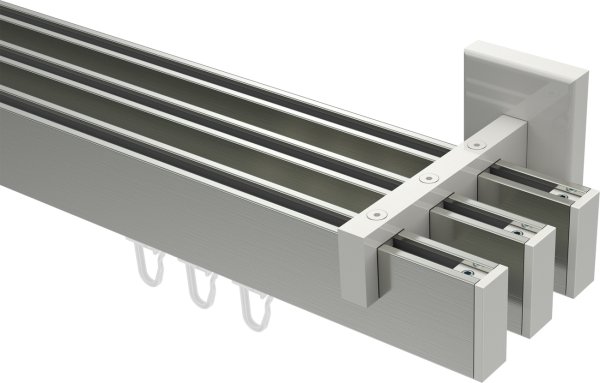 Innenlauf Gardinenstange Aluminium / Metall eckig 14x35 mm 3-läufig SMARTLINE - Paxo Edelstahl-Optik / Weiß 100 cm