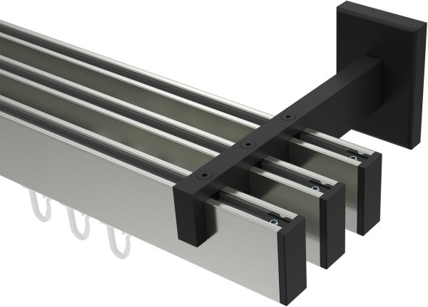 Innenlauf Gardinenstange Aluminium / Metall eckig 14x35 mm 3-läufig SMARTLINE - Paxo Edelstahl-Optik / Schwarz (WA lang) 100 cm