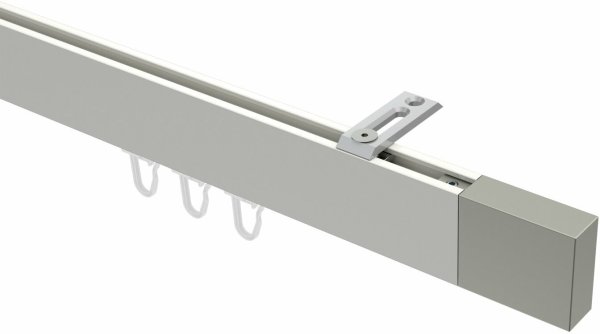 Innenlauf Gardinenstange Deckenmontage Aluminium / Metall eckig 14x35 mm SMARTLINE (Universal) - Lox Weiß / Edelstahl-Optik 100 cm