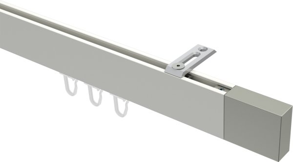 Innenlauf Gardinenstange Deckenmontage Aluminium / Metall eckig 14x35 mm SMARTLINE (Universal) - Lox Weiß / Edelstahl-Optik 100 cm