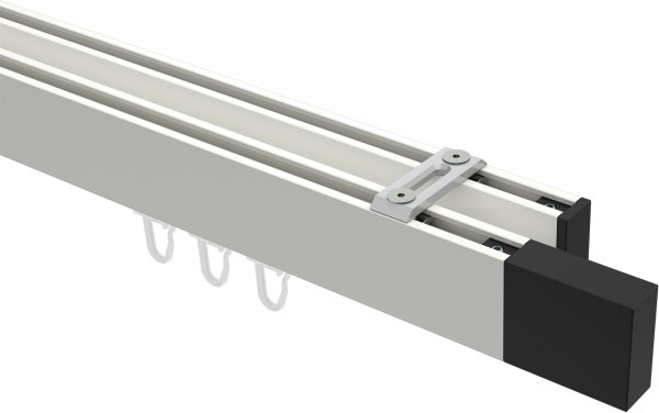 Innenlauf Gardinenstange Deckenmontage Aluminium / Metall eckig 14x35 mm 2-läufig SMARTLINE (Universal) - Lox Weiß / Schwarz 100 cm