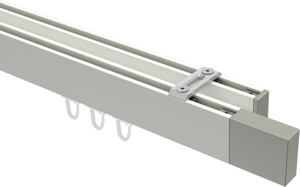 Innenlauf Gardinenstange Deckenmontage Aluminium / Metall eckig 14x35 mm 2-läufig SMARTLINE (Universal) - Lox Weiß / Edelstahl-Optik 100 cm