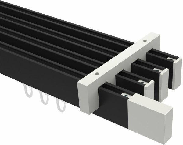 Innenlauf Gardinenstange Deckenmontage Aluminium / Metall eckig 14x35 mm 4-läufig SMARTLINE - Lox Schwarz / Weiß 100 cm