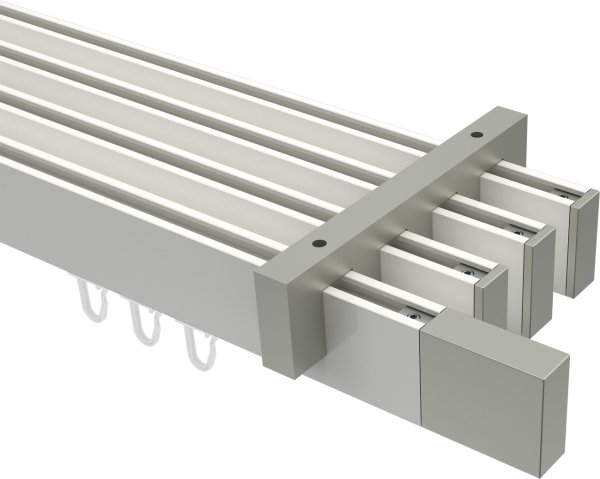 Innenlauf Gardinenstange Deckenmontage Aluminium / Metall eckig 14x35 mm 4-läufig SMARTLINE - Lox Weiß / Edelstahl-Optik 100 cm